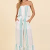 Bandeau Turquoise Stripe Jumpsuit