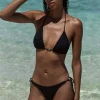 Beaded Ingrid Triangle Top in Black Tiger