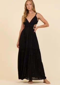 Black Lurex Stripe Maxi Dress