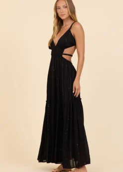 Black Lurex Stripe Maxi Dress