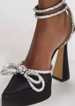 Black Satin Double Bow Platform Heels