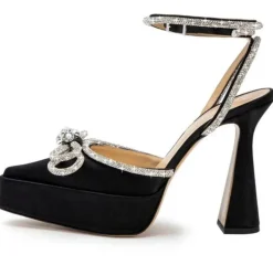 Black Satin Double Bow Platform Heels