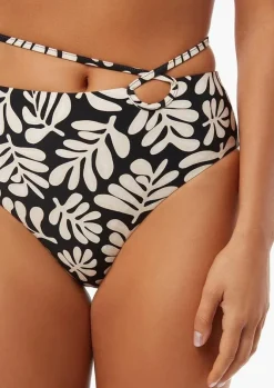 Black Strappy Tie Safari Leaves Bikini Bottom