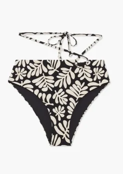 Black Strappy Tie Safari Leaves Bikini Bottom