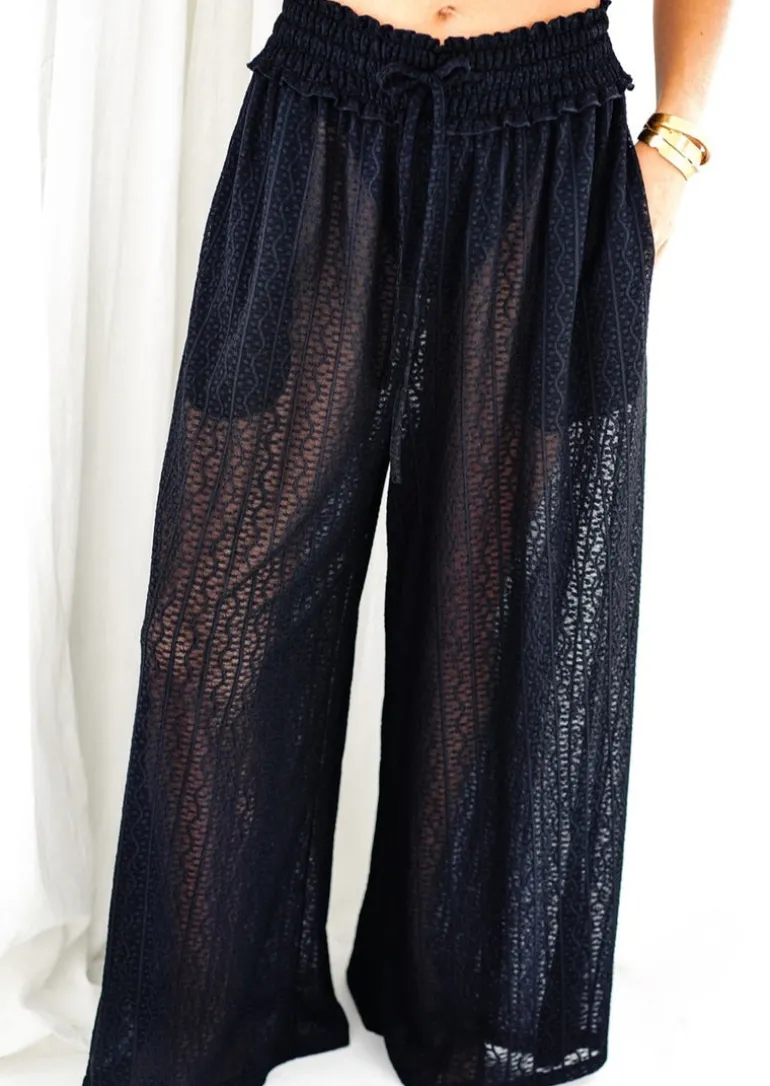 Black Stretchy Lace Palazzo Pants Ibiza