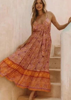 Cha Cha Village Strappy Maxi Dress in Sunrise