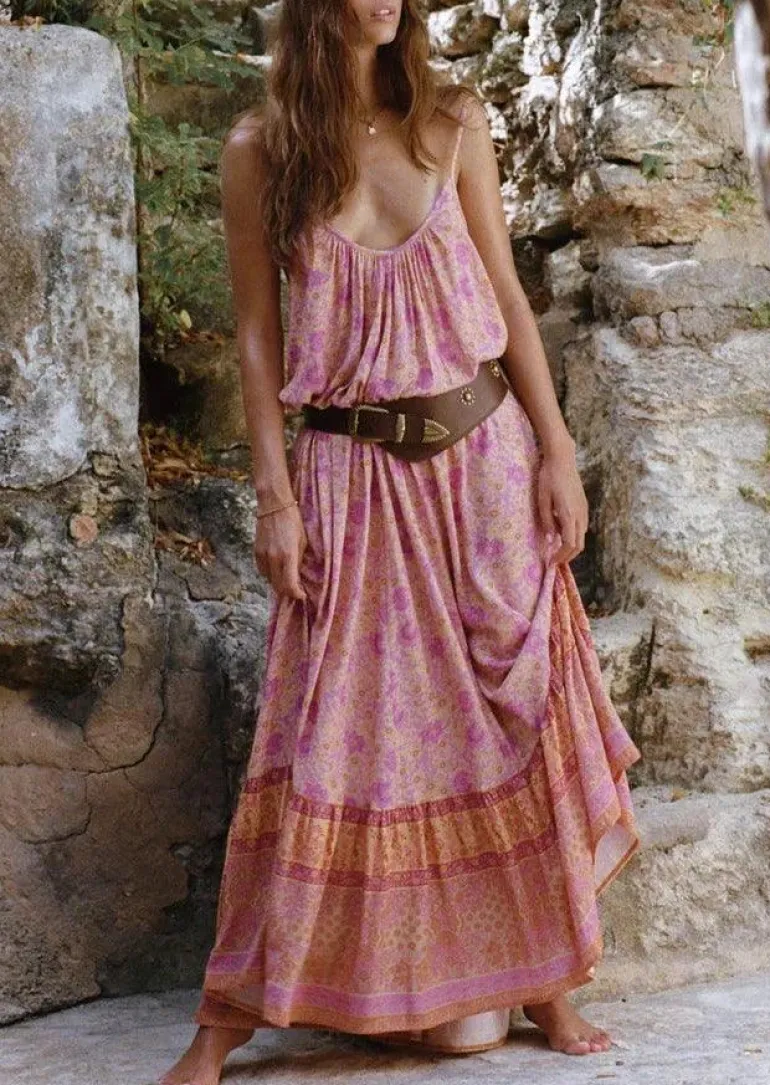Cha Cha Village Strappy Maxi Dress in Sunrise
