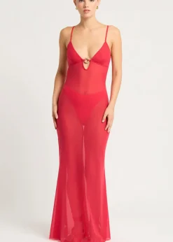 Cindy Ring Maxi Dress in Cherry Mesh
