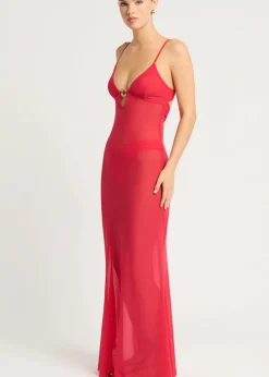 Cindy Ring Maxi Dress in Cherry Mesh