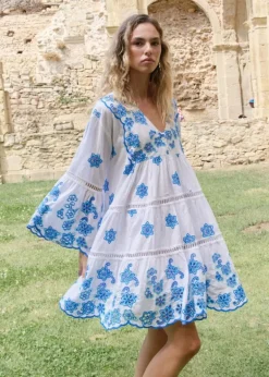 Crete Mini Embroidered Dress with Long Sleeves