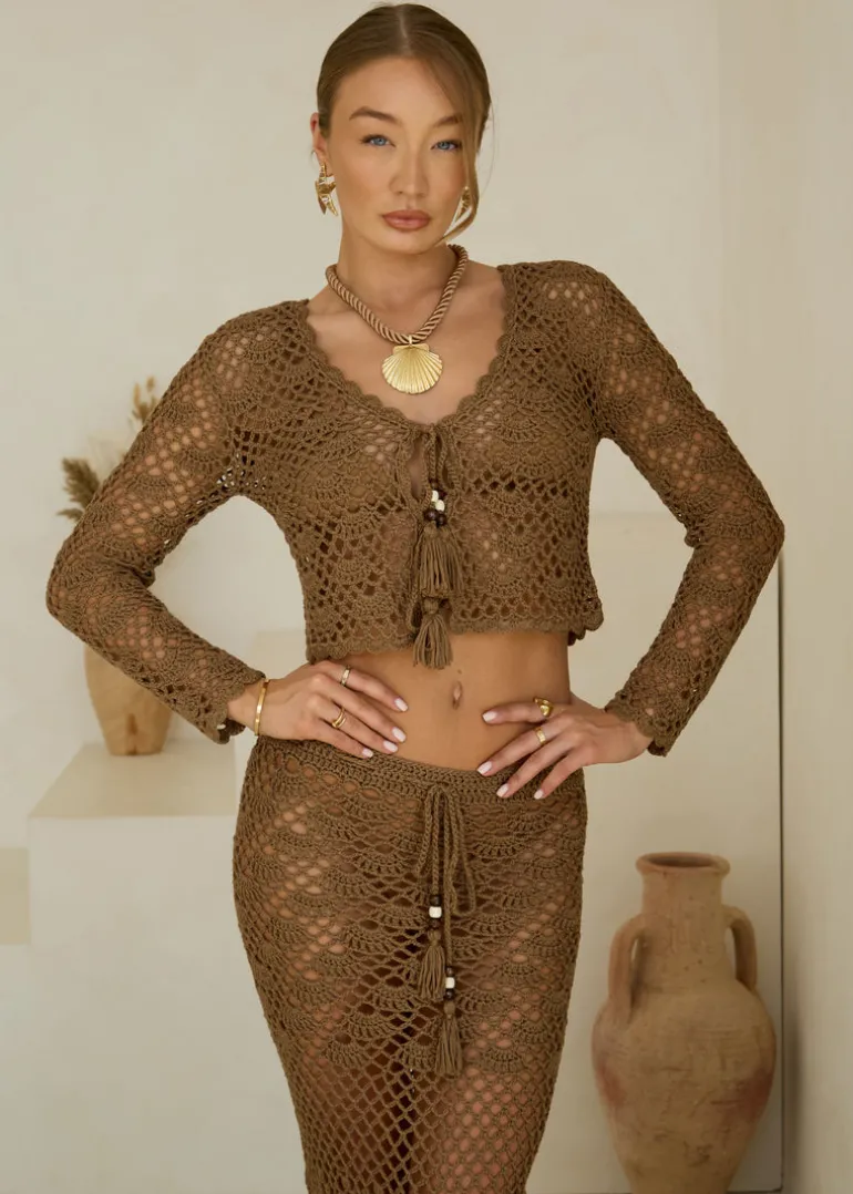 Crochet Cardigan Sea Shells in Mocha Mousse