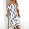 Daisy Bandeau High Low Dress in Blue Print
