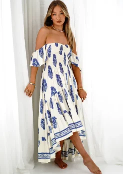 Daisy Bandeau High Low Dress in Blue Print