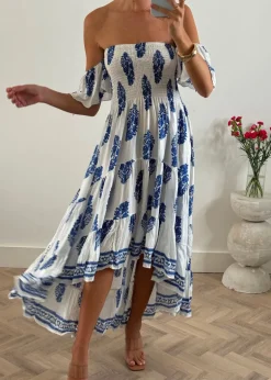 Daisy Bandeau High Low Dress in Blue Print
