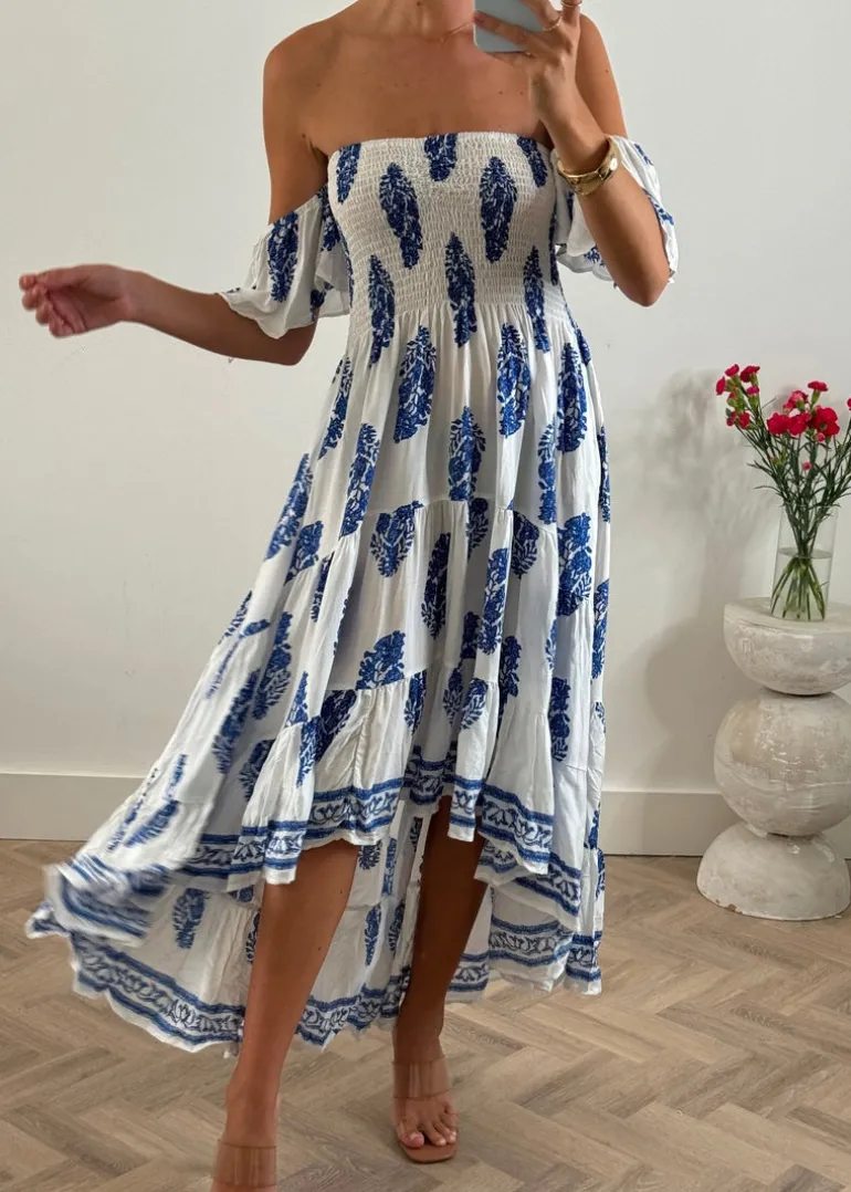 Daisy Bandeau High Low Dress in Blue Print