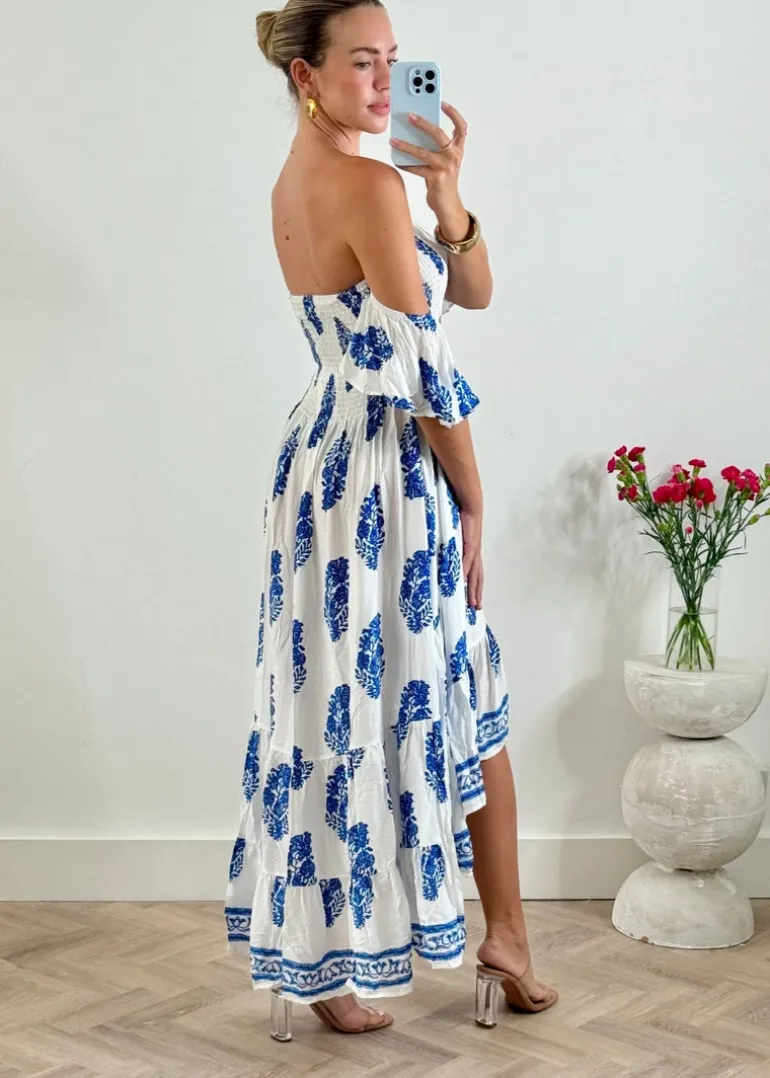 Daisy Bandeau High Low Dress in Blue Print