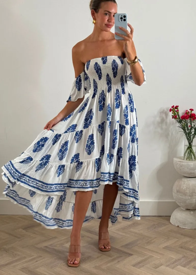 Daisy Bandeau High Low Dress in Blue Print