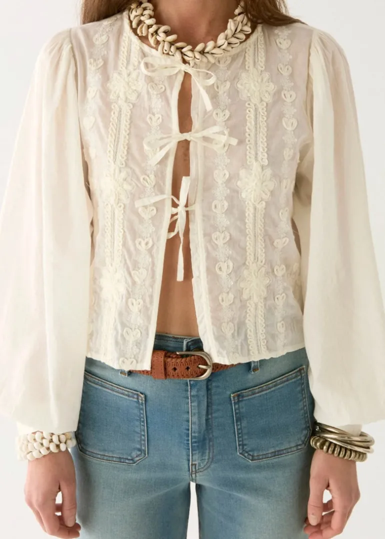 Embroidered Front Tie Blouse Ludovica