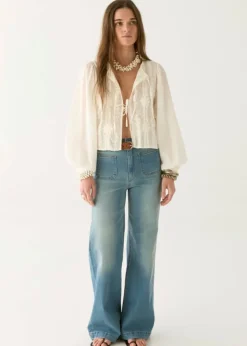 Embroidered Front Tie Blouse Ludovica