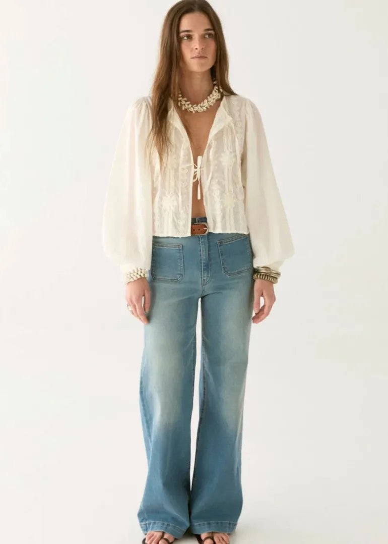 Embroidered Front Tie Blouse Ludovica