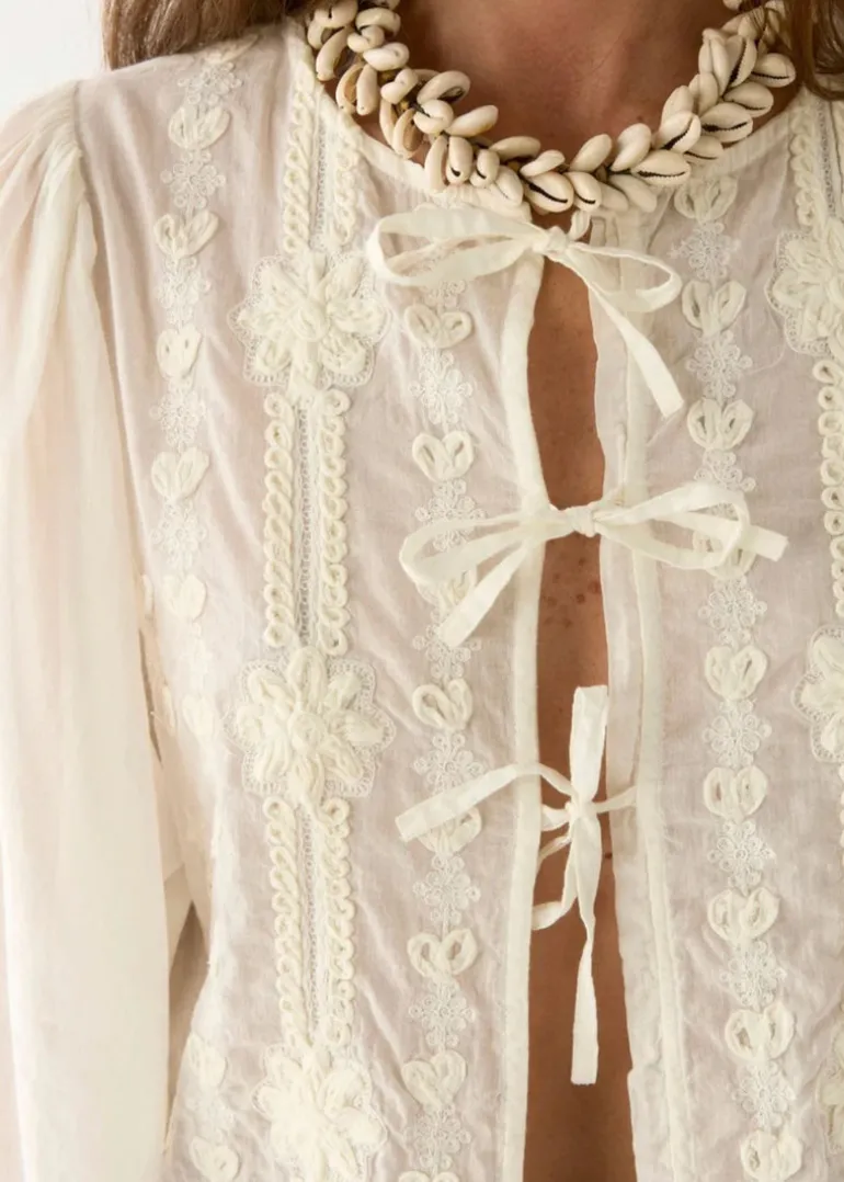 Embroidered Front Tie Blouse Ludovica