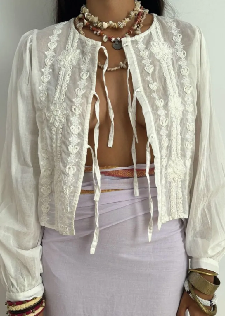 Embroidered Front Tie Blouse Ludovica