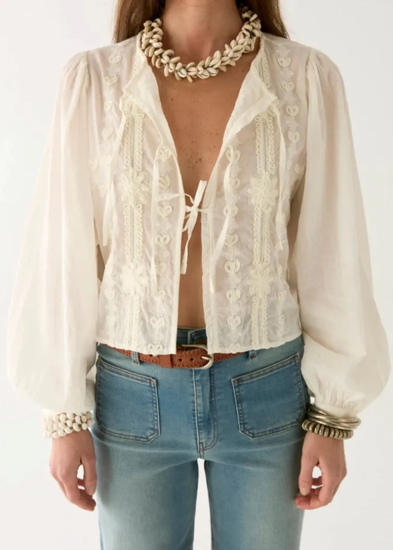 Embroidered Front Tie Blouse Ludovica