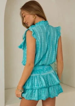Embroidery Skort Riviera in Turquoise Hand Dye