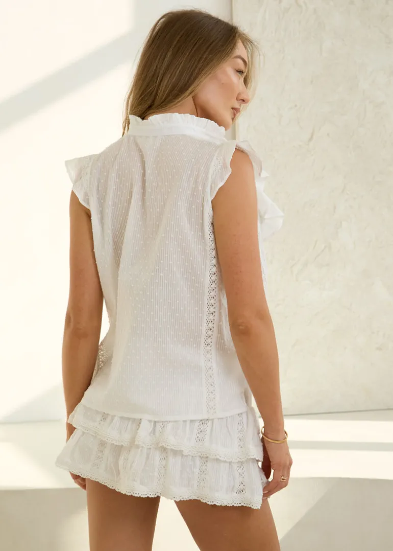 Embroidery Top Riviera in White