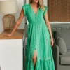 Emerald Embroidered Carmen Maxi Dress