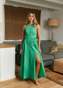Emerald Embroidered Endless Summer Maxi Dress