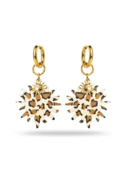 Gold and Resin Sun Hoop Drop Earrings