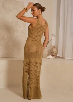 Gold Maxi Crochet knit Dress Seychelles