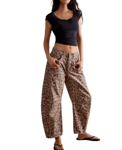 Good Luck Faded Print Barrel Jeans
