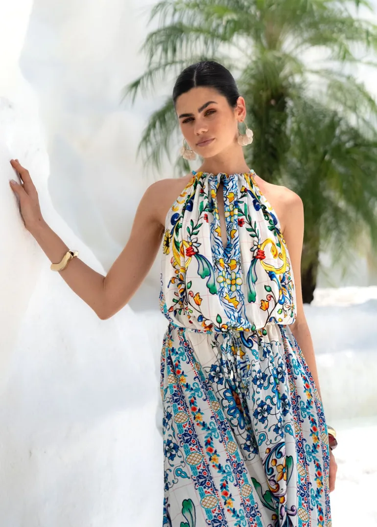 Halterneck Maxi Dress in Amalfi Print