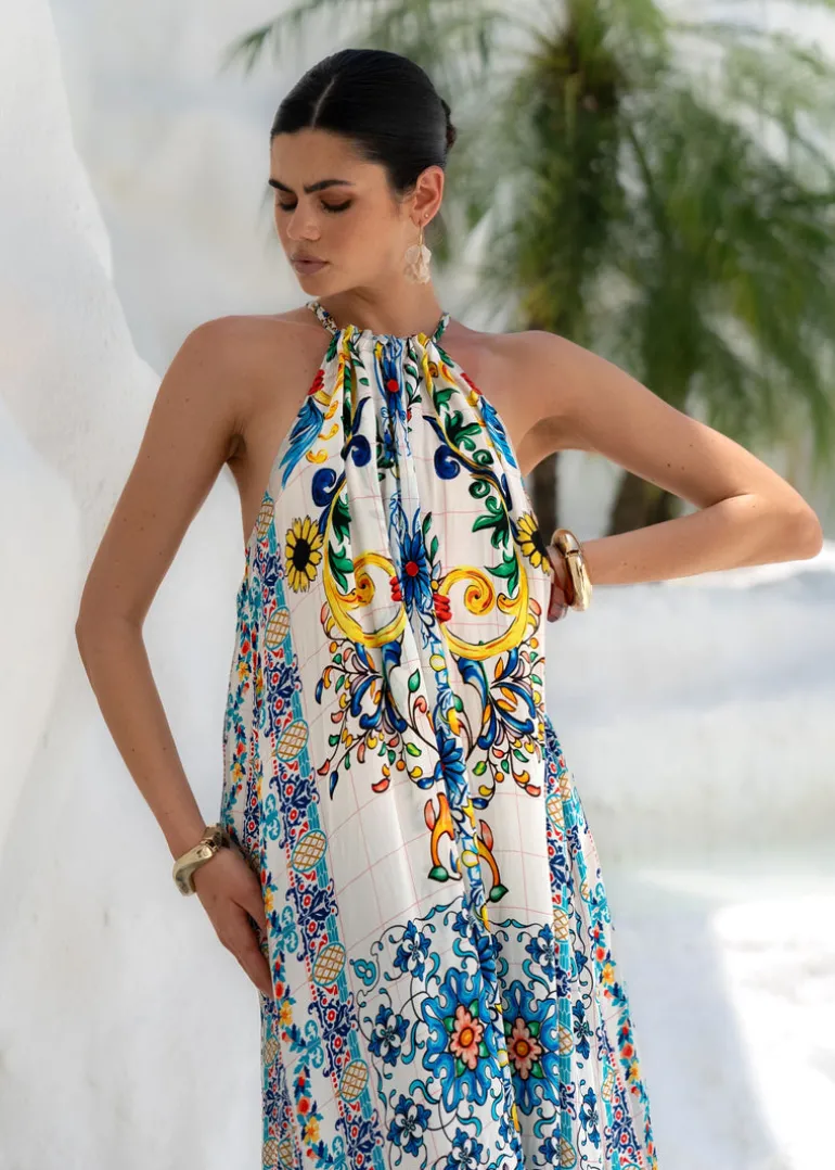 Halterneck Maxi Dress in Amalfi Print