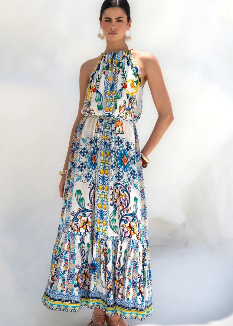 Halterneck Maxi Dress in Amalfi Print