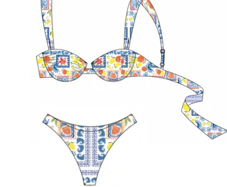 High Cut Leg Maui Bikini Bottom Sicilian Print