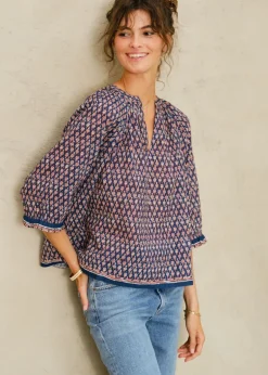 Indigo Mari Print Top