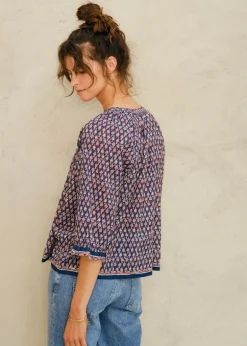 Indigo Mari Print Top