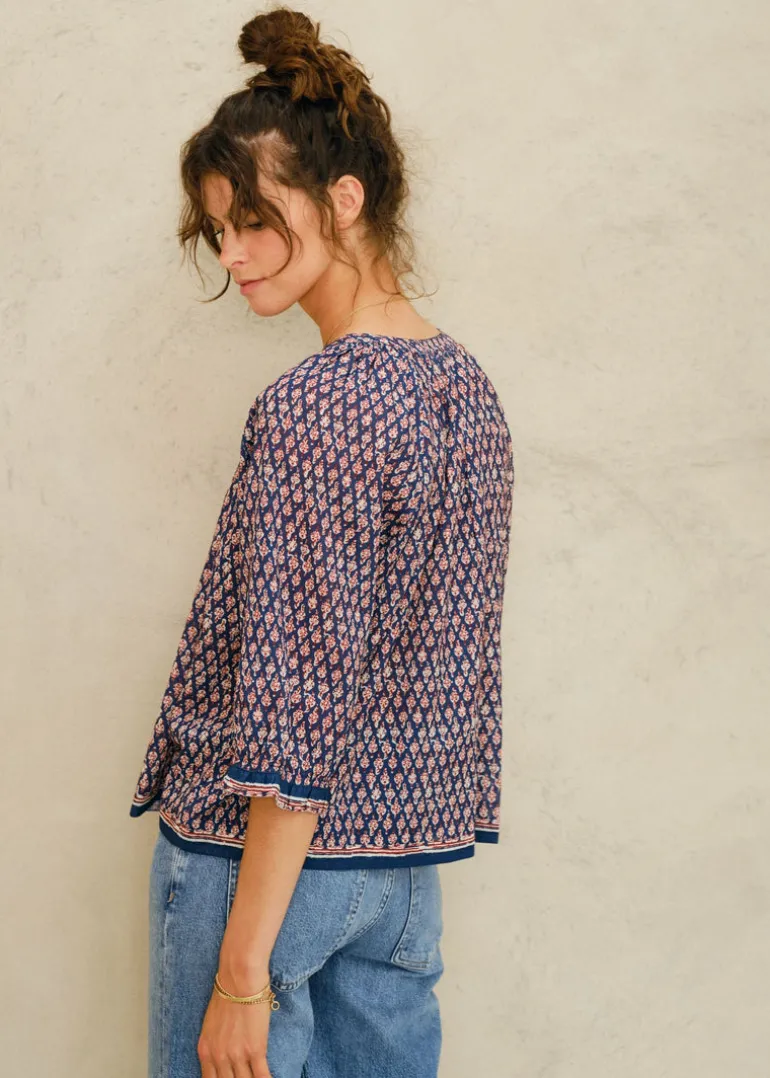 Indigo Mari Print Top