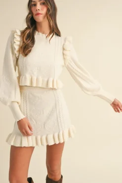 Knit Top and Skirt Set Lucia in Cream
