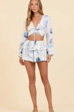 La Mer Seashell Long Sleeve Crop Top