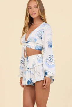 La Mer Seashell Long Sleeve Crop Top