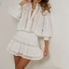 Lace Trimmed Cotton Mini Dress Moncur in White