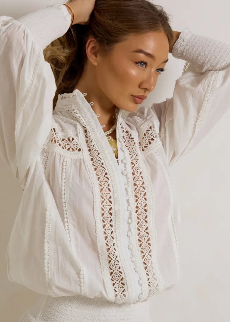 Lace Trimmed Cotton Mini Dress Moncur in White