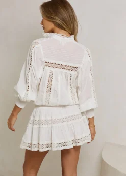 Lace Trimmed Cotton Mini Dress Moncur in White