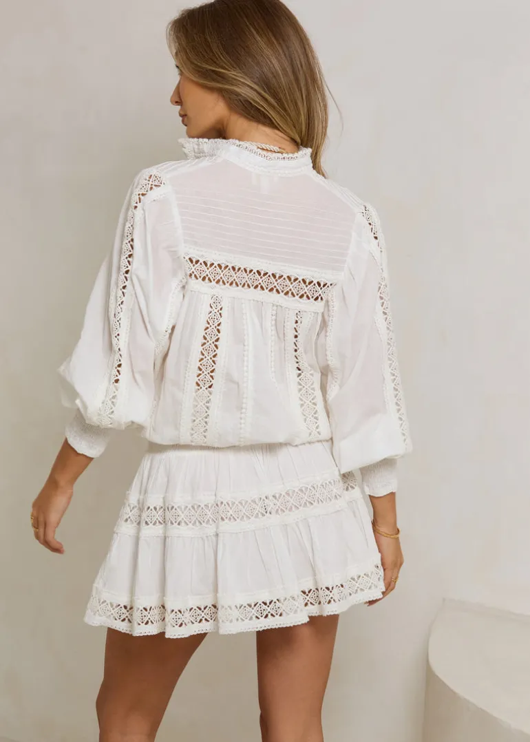 Lace Trimmed Cotton Mini Dress Moncur in White