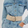 Laurel Embroidered Leather Belt in Sand Dune