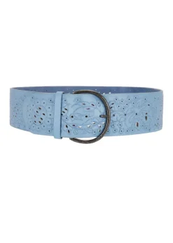 Laurel Embroidered Leather Belt in Chambray